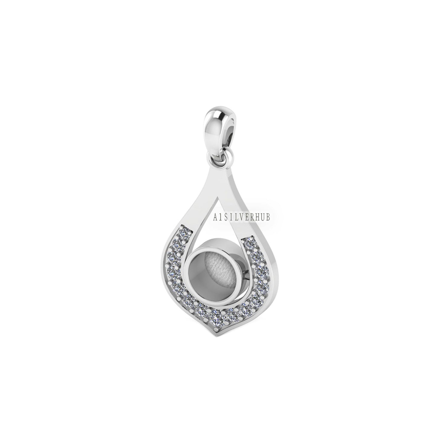 Heart Shape Water Drop Round Blank Bezel Pendant with CZ Setted, 925 Sterling Silver, Good for Resin & Ashes Work,Memorial Jewelry DIY Craft
