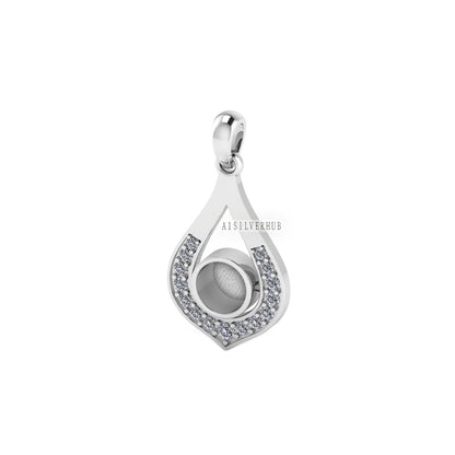 Heart Shape Water Drop Round Blank Bezel Pendant with CZ Setted, 925 Sterling Silver, Good for Resin & Ashes Work,Memorial Jewelry DIY Craft