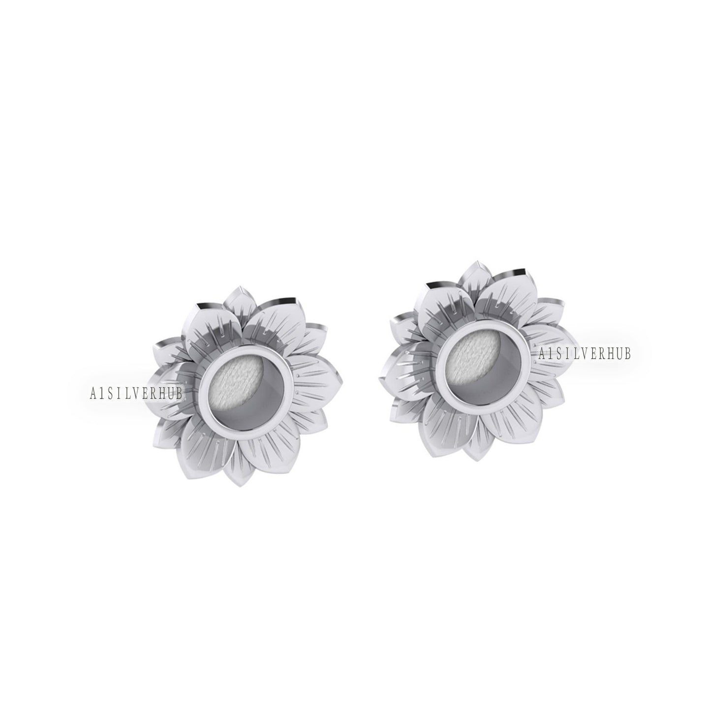 925 Sterling Solid Silver Sunflower 6mm Blank Bezel Stud Earrings Setting, Good for Resin & Ashes Work, Breastmilk/ Keepsake DIY Crafts