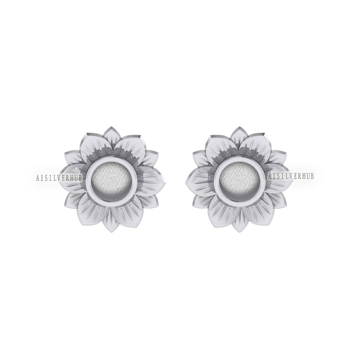 925 Sterling Solid Silver Sunflower 6mm Blank Bezel Stud Earrings Setting, Good for Resin & Ashes Work, Breastmilk/ Keepsake DIY Crafts