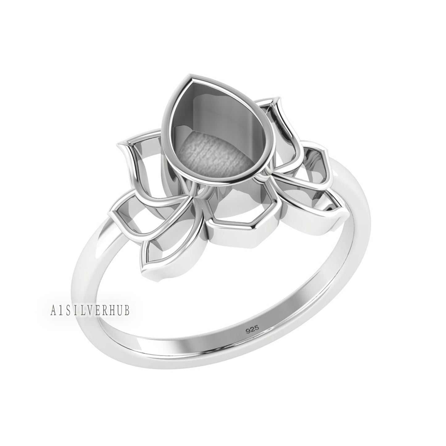 925 Sterling Solid Silver Lotus Flower Pear Blank Bezel Ring Setting, Good for Resin & Ashes Work, Keepsake Breastmilk Jewelry DIY Crafts