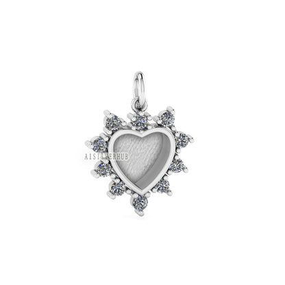 Heart Shape Blank Bezel Pendant with Zircon Setted, 925 Sterling Silver Pendant, Good for Resin & Ashes Work, Memorial Jewelry DIY Crafts