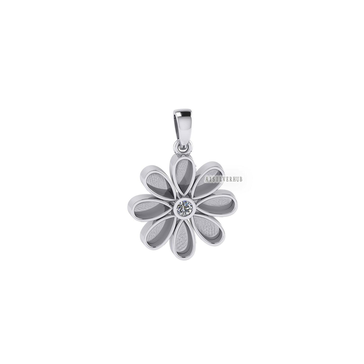925 Sterling Silver Sunflower Floral Pear Blank Bezel with CZ Setted Pendant, Good for Resin & Ashes, Breastmilk/Keepsake Memorial DIY Craft