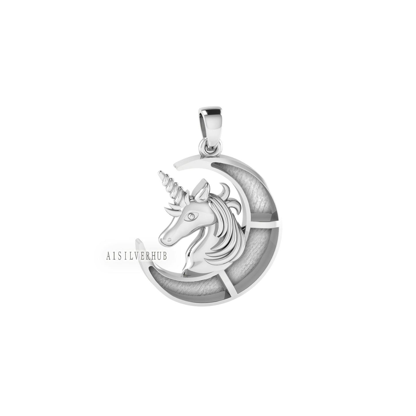 Moon with Unicorn Mythical Creatures 925 Sterling Silver, Breastmilk/Keepsake Blank Pendant, Good for Crushed Opal Resin & Ashes Work, Craft