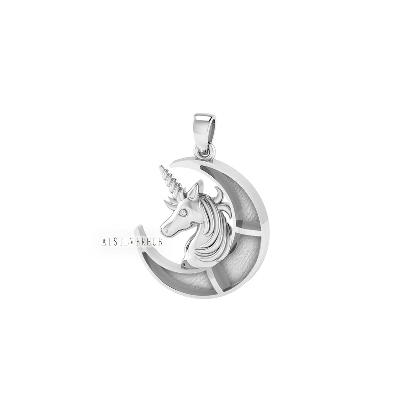 Moon with Unicorn Mythical Creatures 925 Sterling Silver, Breastmilk/Keepsake Blank Pendant, Good for Crushed Opal Resin & Ashes Work, Craft