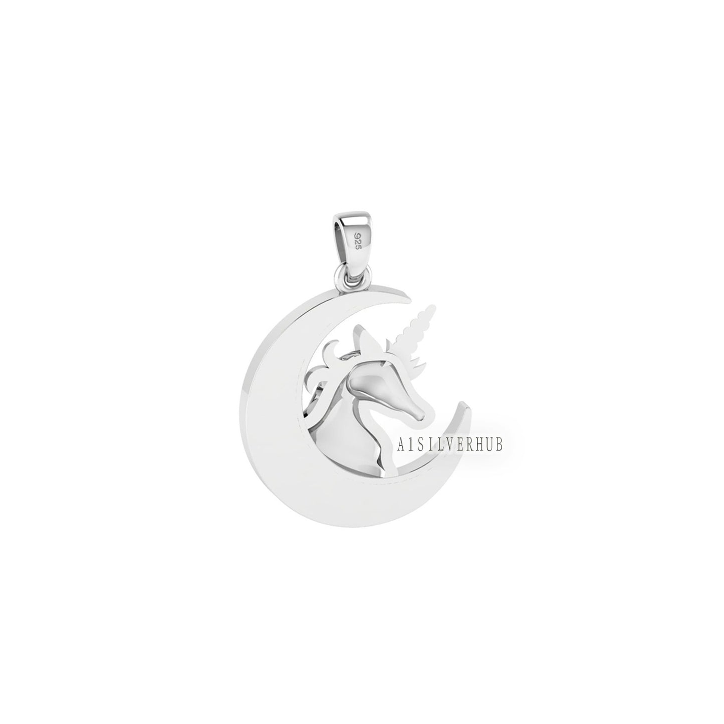 Moon with Unicorn Mythical Creatures 925 Sterling Silver, Breastmilk/Keepsake Blank Pendant, Good for Crushed Opal Resin & Ashes Work, Craft
