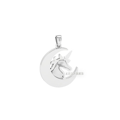 Moon with Unicorn Mythical Creatures 925 Sterling Silver, Breastmilk/Keepsake Blank Pendant, Good for Crushed Opal Resin & Ashes Work, Craft