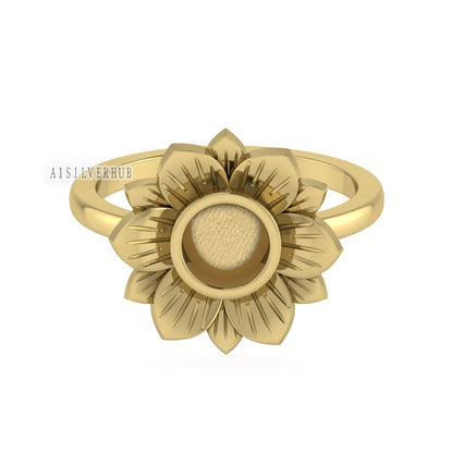 925 Sterling Solid Silver Sunflower Round Blank Bezel Ring Setting, Good for Resin & Ashes Work, Keepsake Breastmilk Jewelry DIY Crafts