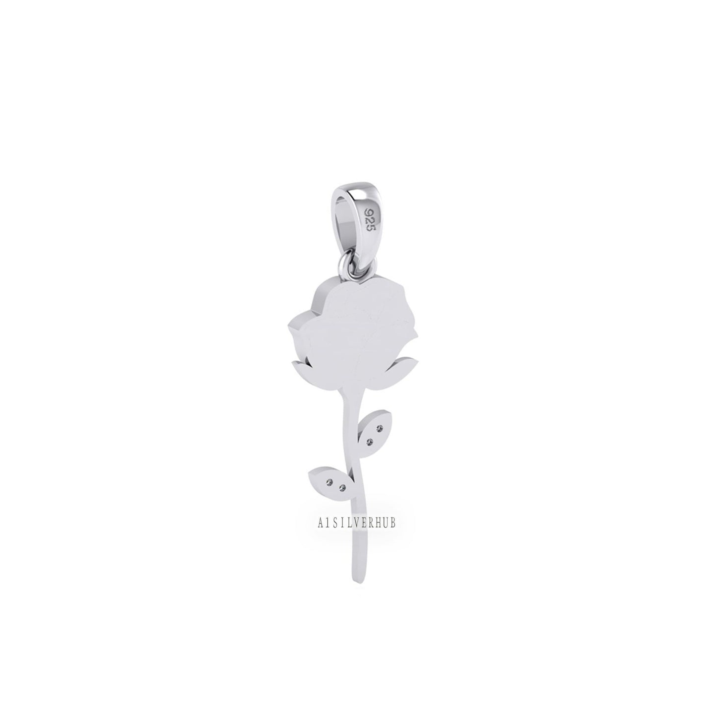 925 Sterling Silver Rose Flower Blank Bezel with CZ Setted Leaf Pendant Setting, Good for Resin & Ashes Work, Breastmilk/Keepsake, DIY Craft