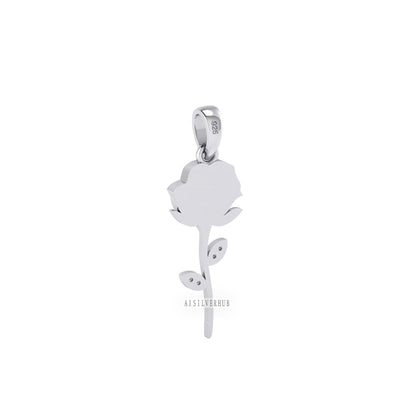 925 Sterling Silver Rose Flower Blank Bezel with CZ Setted Leaf Pendant Setting, Good for Resin & Ashes Work, Breastmilk/Keepsake, DIY Craft