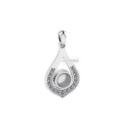 Heart Shape Water Drop Round Blank Bezel Pendant with CZ Setted, 925 Sterling Silver, Good for Resin & Ashes Work,Memorial Jewelry DIY Craft