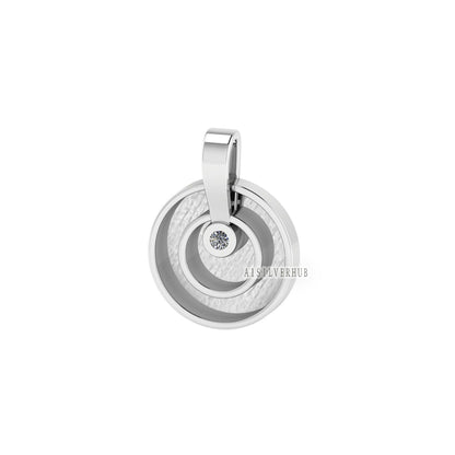 925 Sterling Silver, Two Circle Channel Blank Bezel with CZ Setted Pendant, Good for Pour Resin & Ashes Work, Breastmilk/Keepsake DIY, Charm