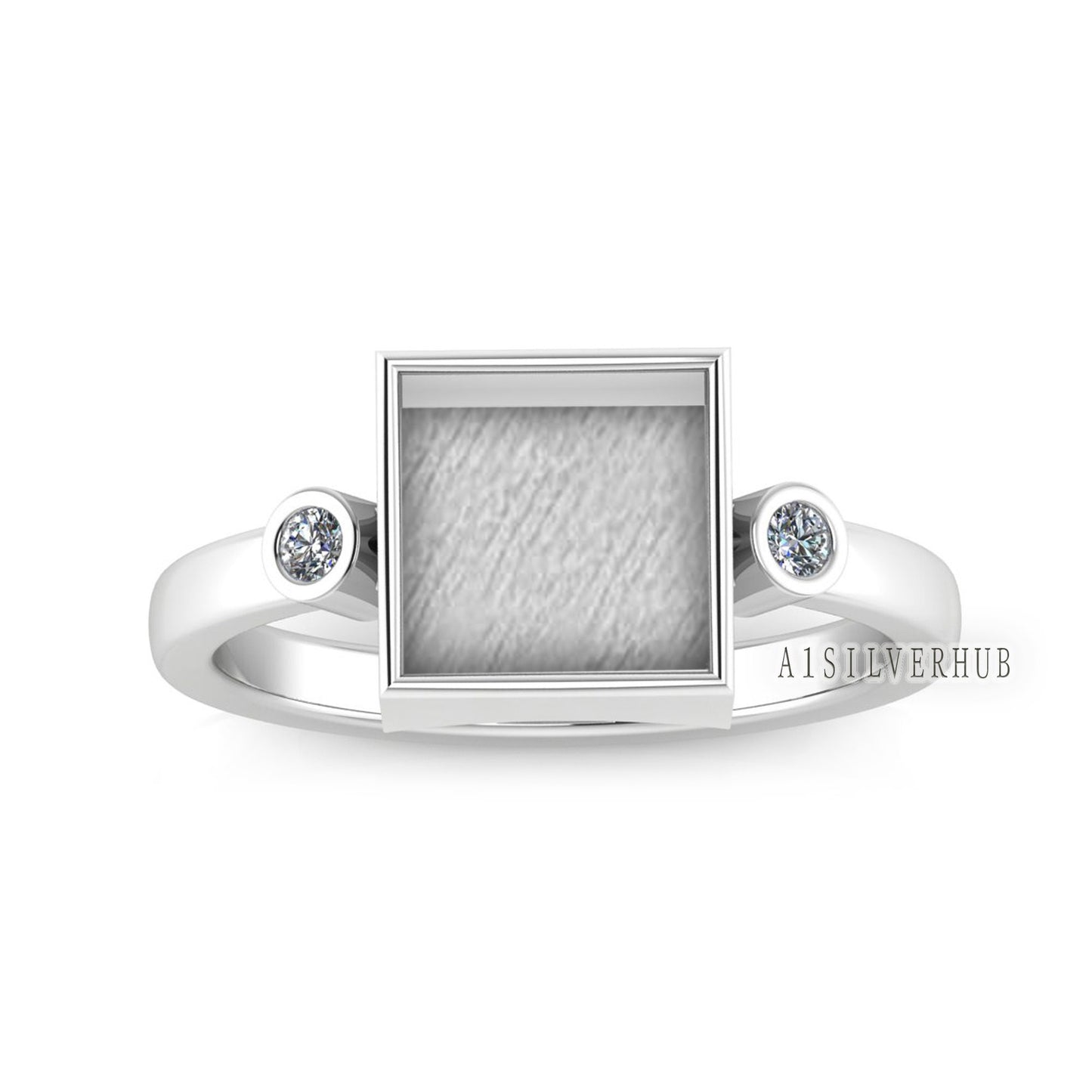 925 Sterling Silver 8x8mm Square Blank Bezel with CZ Setted Band Ring Setting, Good for Resin & Ashes Work, Keepsake/Breastmilk DIY Crafts