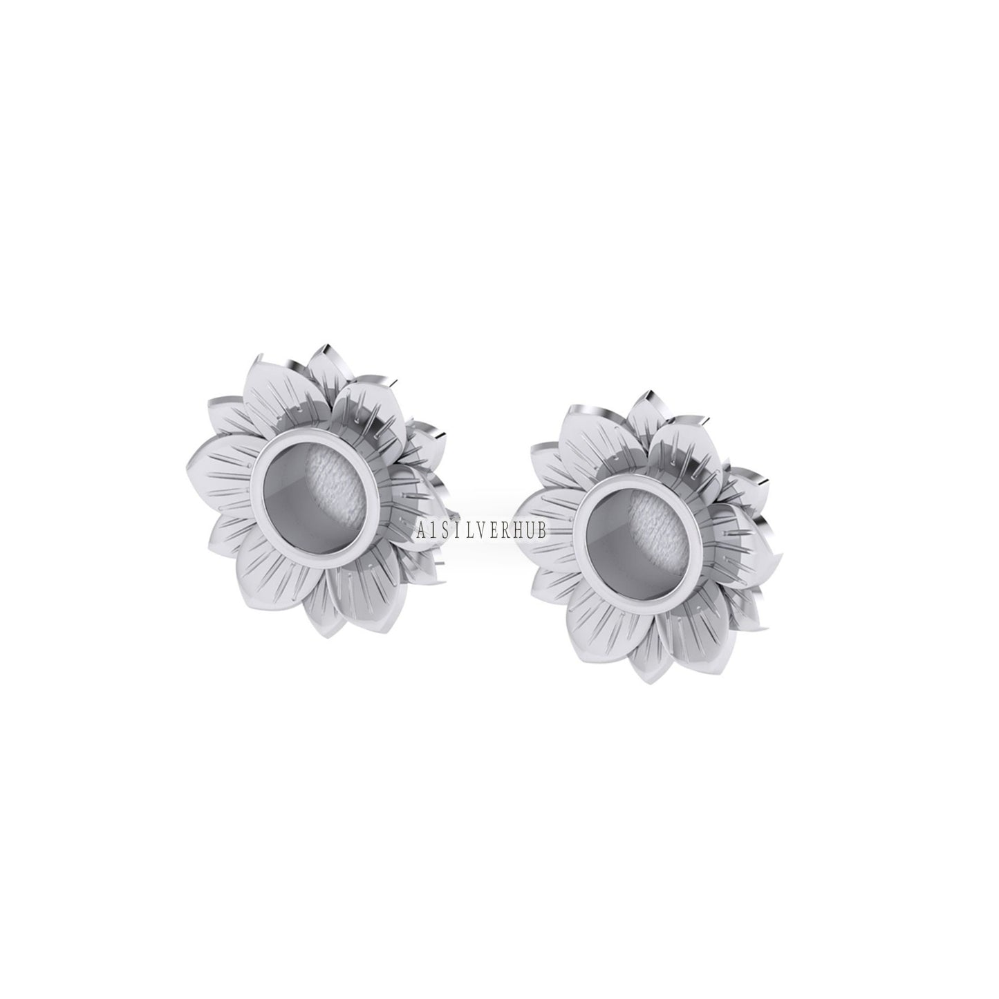 925 Sterling Solid Silver Sunflower 6mm Blank Bezel Stud Earrings Setting, Good for Resin & Ashes Work, Breastmilk/ Keepsake DIY Crafts