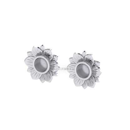 925 Sterling Solid Silver Sunflower 6mm Blank Bezel Stud Earrings Setting, Good for Resin & Ashes Work, Breastmilk/ Keepsake DIY Crafts