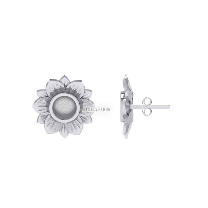 925 Sterling Solid Silver Sunflower 6mm Blank Bezel Stud Earrings Setting, Good for Resin & Ashes Work, Breastmilk/ Keepsake DIY Crafts