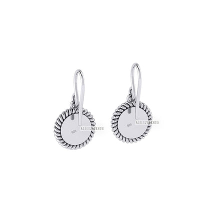 925 Sterling Silver Rope Design Round 10mm Blank Bezel Dangle Earring Setting, Good for Resin & Ashes Work Keepsake Breastmilk, Memorial DIY