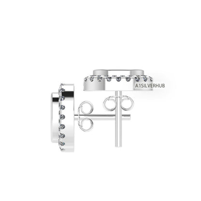 925 Sterling Silver 5x7mm Oval Shape Blank Bezel Stud Earring with Surrounded Zircon Setted, Good for Resin & Ashes Work, Keepsake DIY Craft