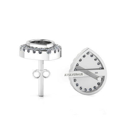 925 Sterling Silver 5x7mm Pear Shape Blank Bezel Stud Earring with Surrounded Zircon Setted, Good for Resin & Ashes Work, Keepsake DIY Craft