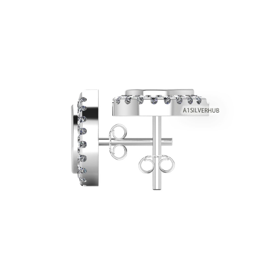 925 Sterling Silver 5x7mm Pear Shape Blank Bezel Stud Earring with Surrounded Zircon Setted, Good for Resin & Ashes Work, Keepsake DIY Craft