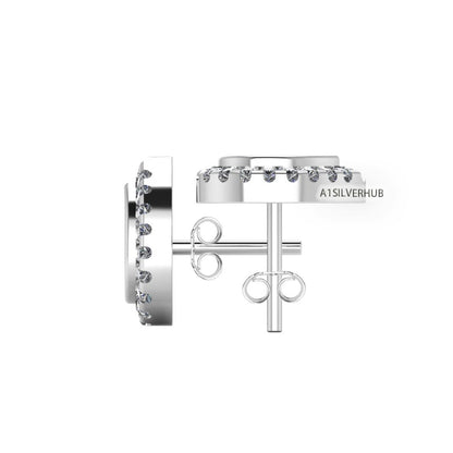 925 Sterling Silver 5x7mm Pear Shape Blank Bezel Stud Earring with Surrounded Zircon Setted, Good for Resin & Ashes Work, Keepsake DIY Craft