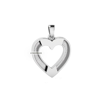 925 Sterling Solid Silver, Heart Shape Pendant, Blank Bezel Setting For Pour Resin & Horse Hair, Good Luck Jewelry, Keepsake Milk DIY Crafts