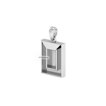 925 Sterling Solid Silver, Double Rectangle Pendant, Blank Bezel Setting For Pour Resin & Horse Hair, Good Luck Jewelry, Keepsake DIY Crafts
