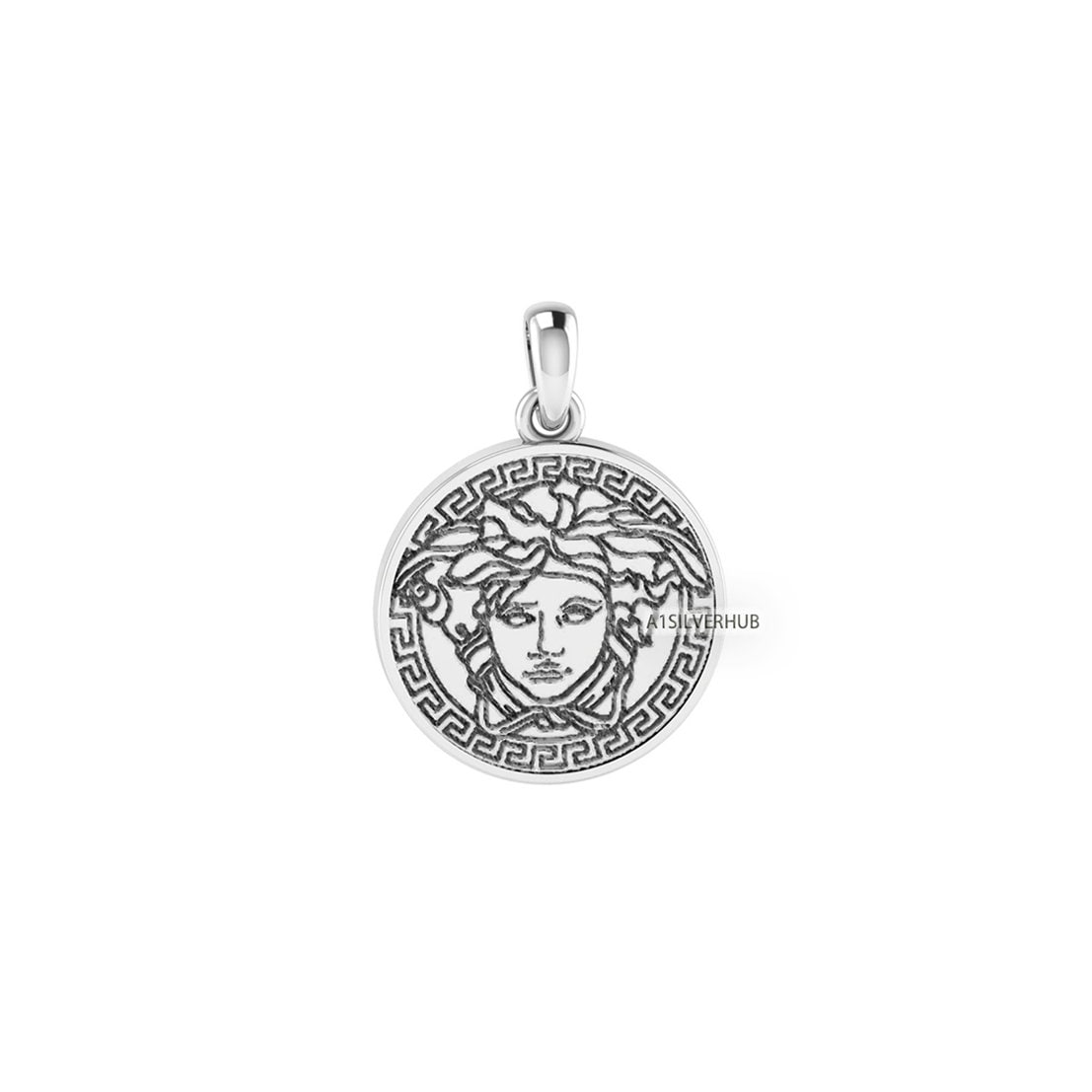 925 Sterling Solid Silver, 18mm Circle Medusa Pendant, Greek Mythology, Coin Pendant, Greek Gods Jewelry, Greek Mythology, Gift For Her/Him