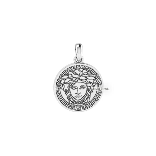 925 Sterling Solid Silver, 18mm Circle Medusa Pendant, Greek Mythology, Coin Pendant, Greek Gods Jewelry, Greek Mythology, Gift For Her/Him