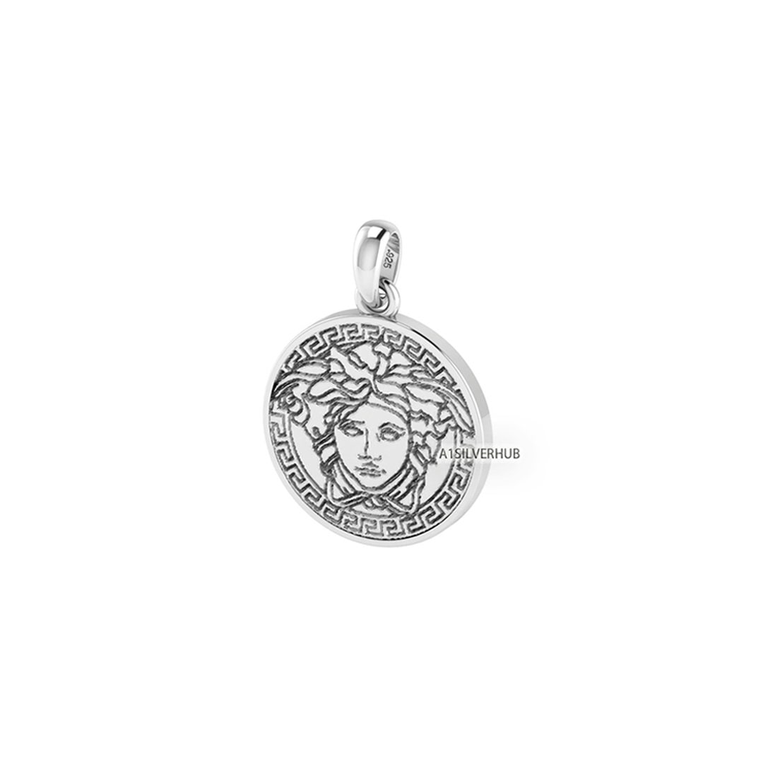 925 Sterling Solid Silver, 18mm Circle Medusa Pendant, Greek Mythology, Coin Pendant, Greek Gods Jewelry, Greek Mythology, Gift For Her/Him