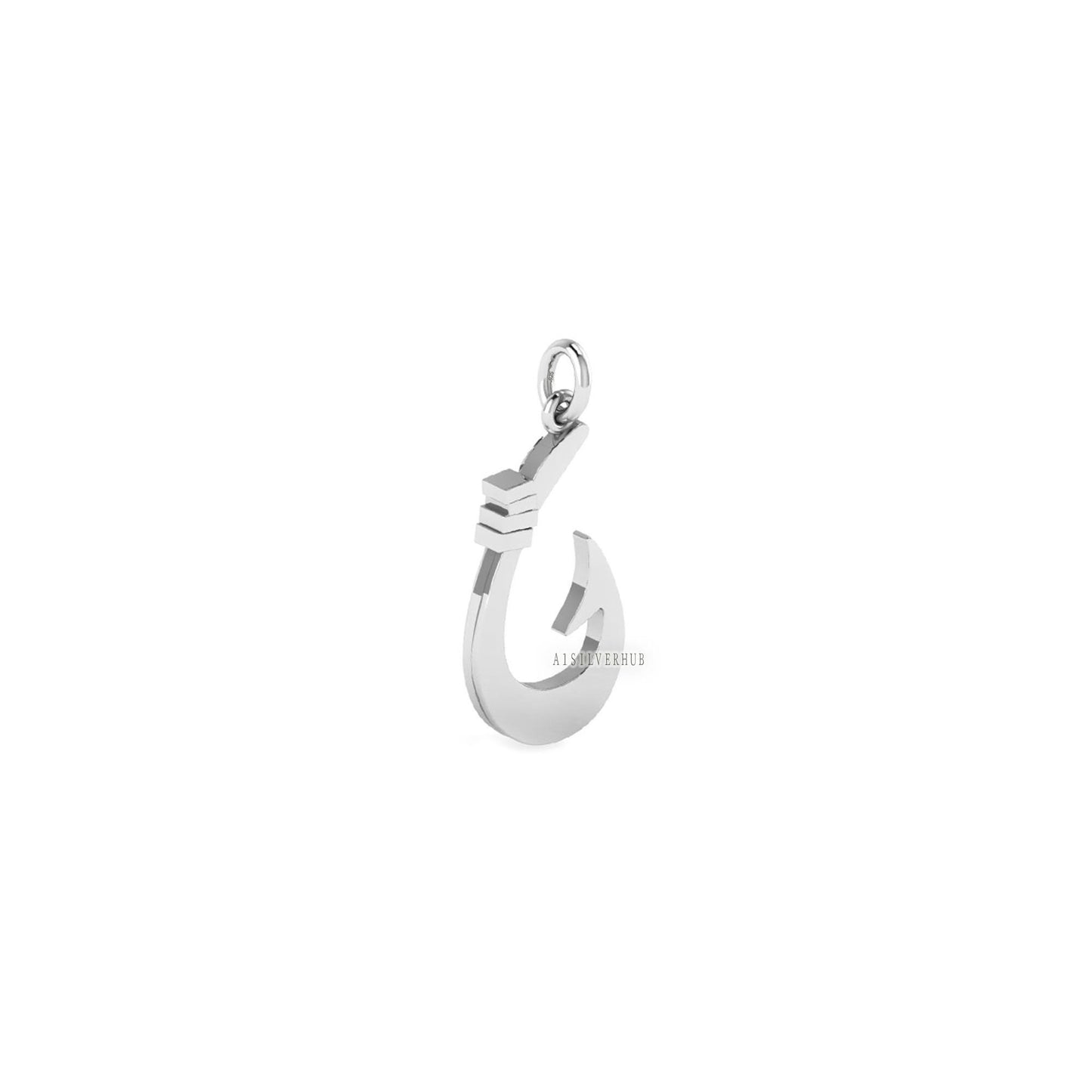 925 Sterling Solid Silver Knife Edge Nautical Fish J Hook Blank Bezel Pendant, Good for Crushed Opal Resin & Ashes Work, Keepsake DIY Crafts
