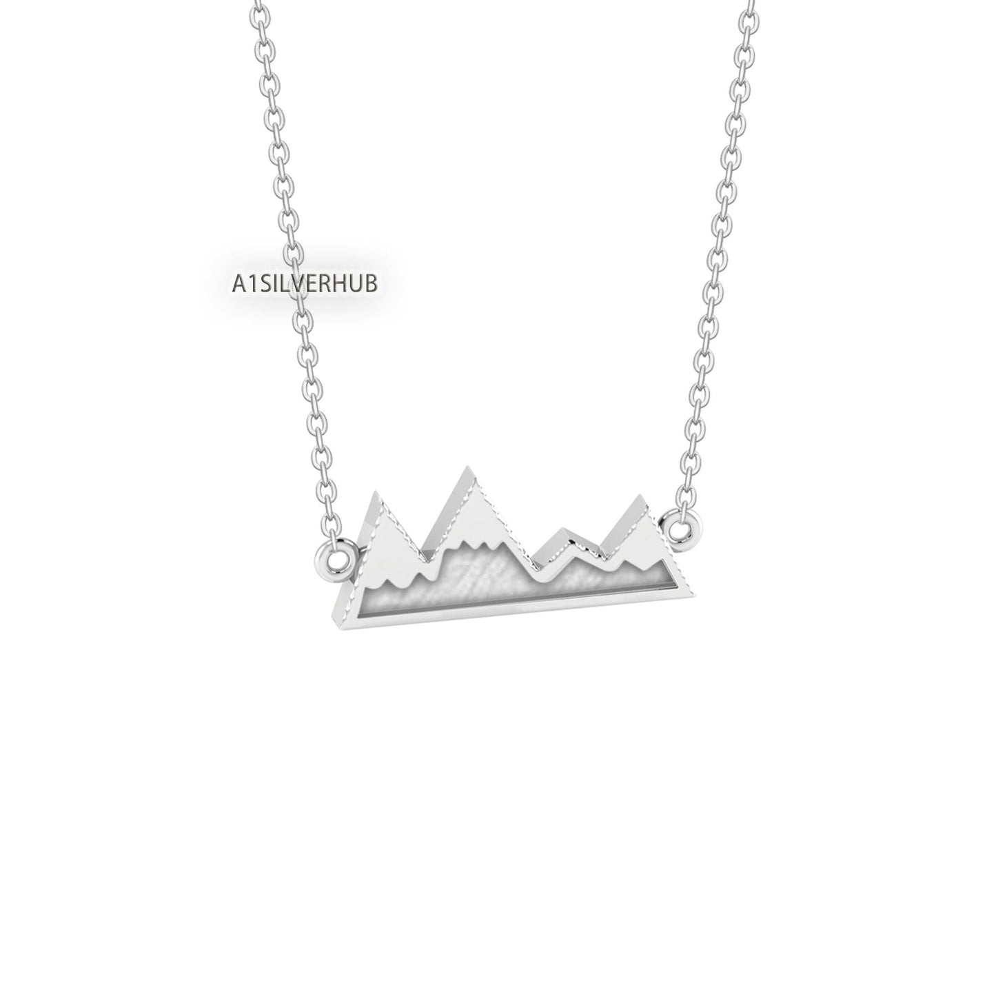 925 Sterling Silver Mountain Valley Blank Bezel Necklace, Good for Resin & Crushed Opal, Mountain Range Keepsake/Breastmilk DIY, 16''+2''