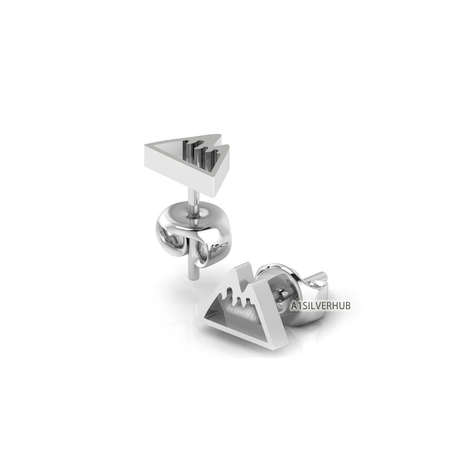 925 Sterling Silver Mountain Valley Blank Bezel Stud Earrings Settings, Good for Resin & Crushed Opal, Mountain Range Keepsake DIY Crafts