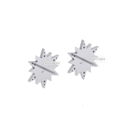 925 Sterling Silver Starburst Round Blank Bezel Stud Earrings with Surrounded Zircon Setted, Good for Resin & Ashes Work, Keepsake DIY Craft