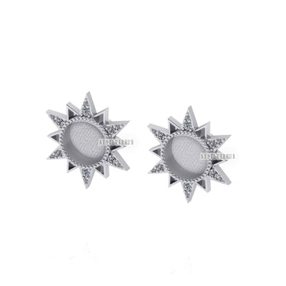 925 Sterling Silver Starburst Round Blank Bezel Stud Earrings with Surrounded Zircon Setted, Good for Resin & Ashes Work, Keepsake DIY Craft