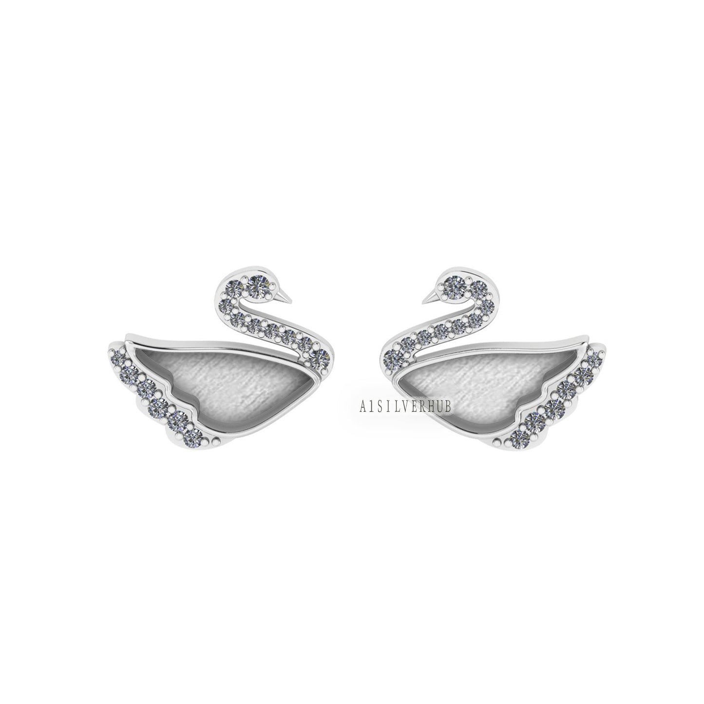 925 Sterling Silver Swarovski Swan Bird Blank Bezel Stud Earrings CZ Setted, Good for Resin & Ashes Work, Keepsake DIY Craft Bridesmaid Gift