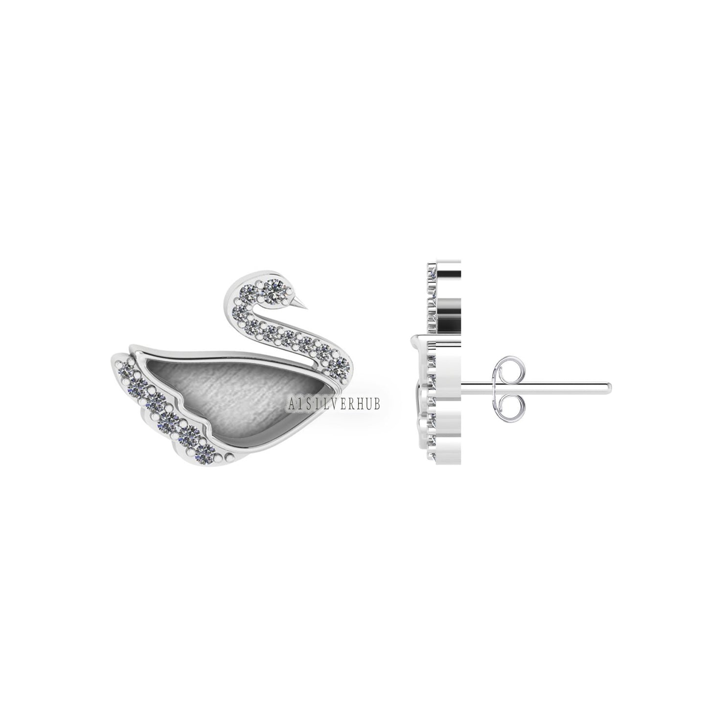 925 Sterling Silver Swarovski Swan Bird Blank Bezel Stud Earrings CZ Setted, Good for Resin & Ashes Work, Keepsake DIY Craft Bridesmaid Gift