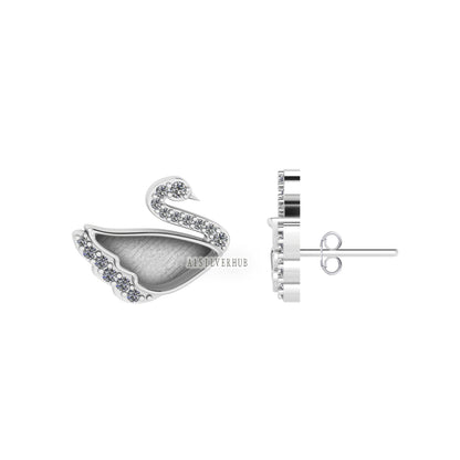 925 Sterling Silver Swarovski Swan Bird Blank Bezel Stud Earrings CZ Setted, Good for Resin & Ashes Work, Keepsake DIY Craft Bridesmaid Gift