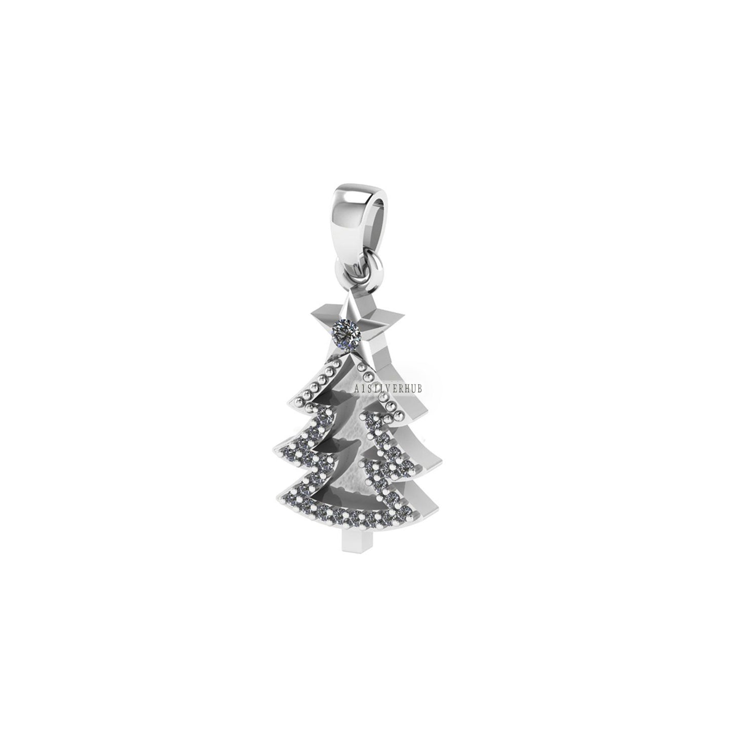 925 Sterling Silver Christmas Tree Blank Bezel CZ Setted Pendant, For Pour Resin & Ashes Work, Breastmilk DIY, Keepsake Memorial Jewelry DIY