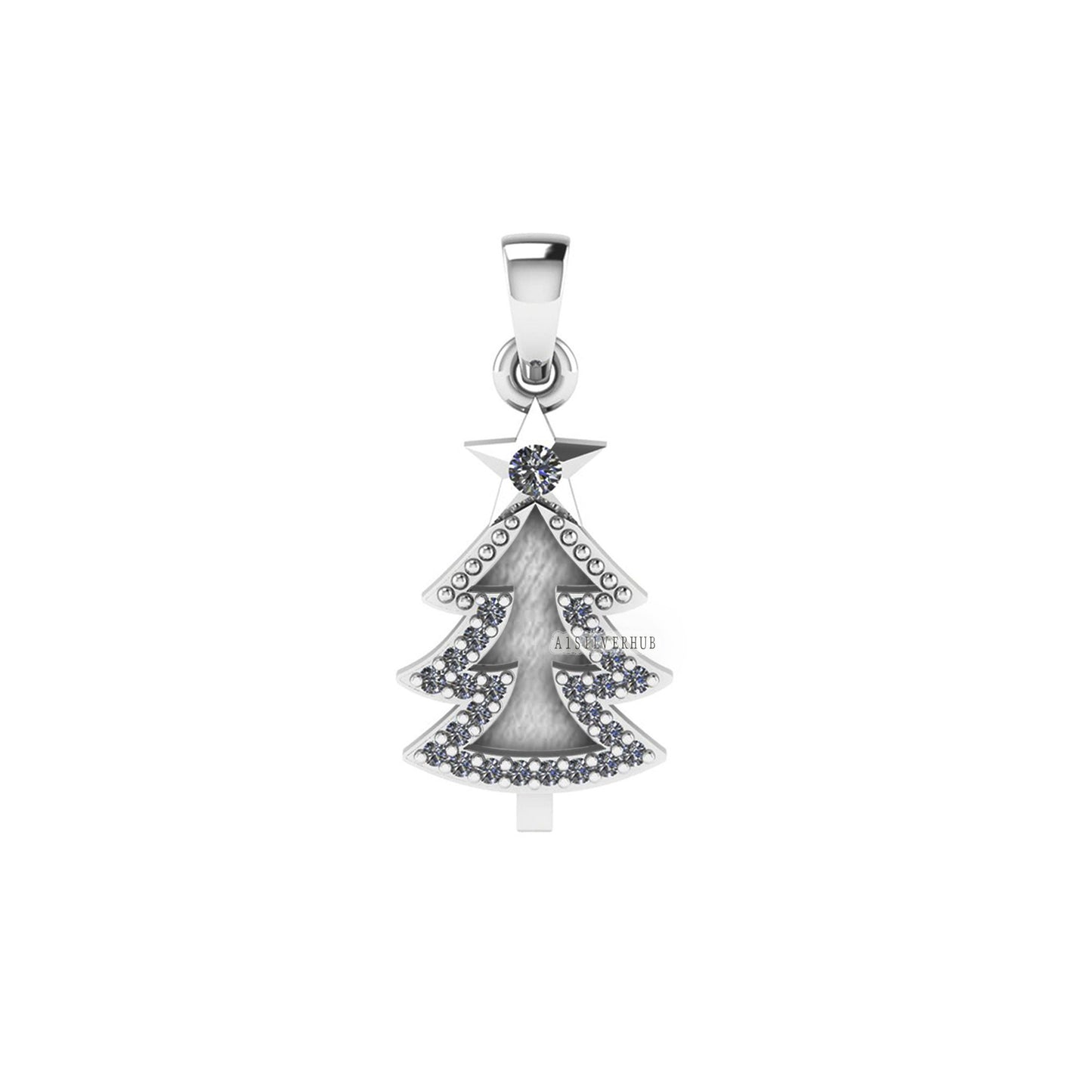 925 Sterling Silver Christmas Tree Blank Bezel CZ Setted Pendant, For Pour Resin & Ashes Work, Breastmilk DIY, Keepsake Memorial Jewelry DIY