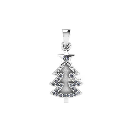 925 Sterling Silver Christmas Tree Blank Bezel CZ Setted Pendant, For Pour Resin & Ashes Work, Breastmilk DIY, Keepsake Memorial Jewelry DIY