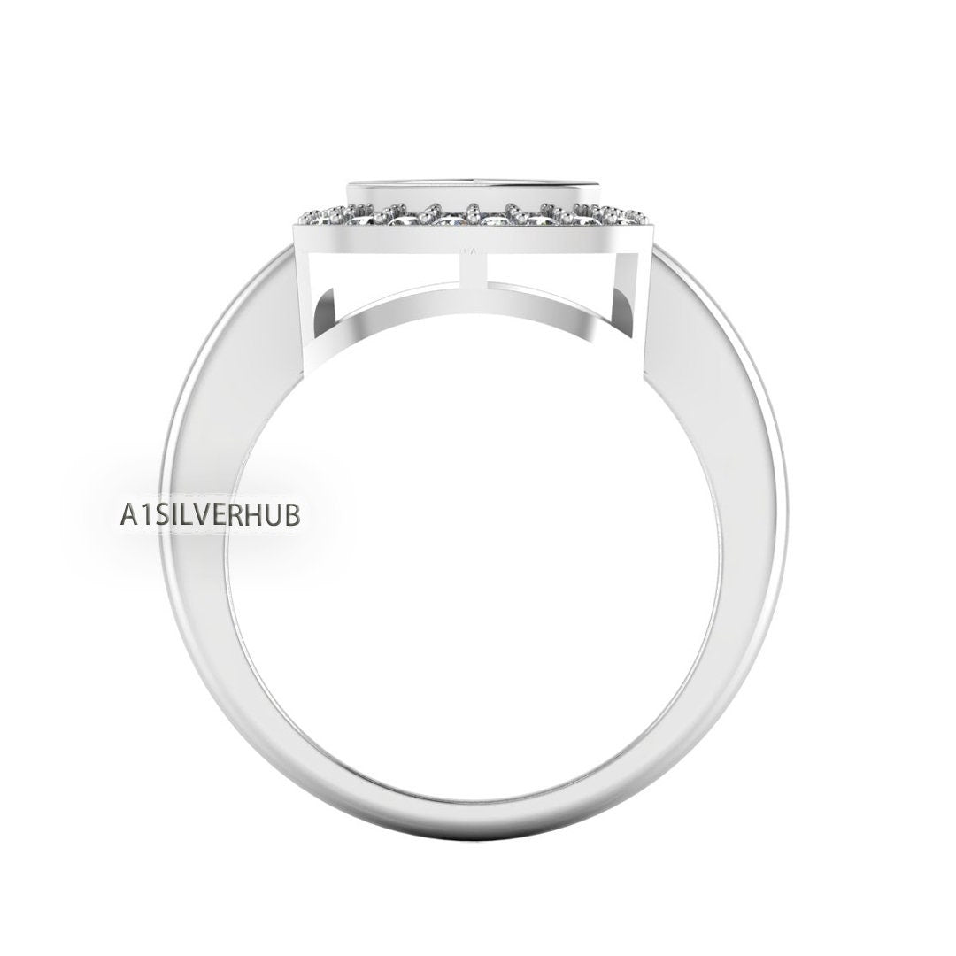 925 Sterling Solid Silver Trillion Shape 8mm Blank Bezel with CZ Setted Ring, Good for Gemstone, Resin & Ashes Work, Keepsake Breastmilk DIY