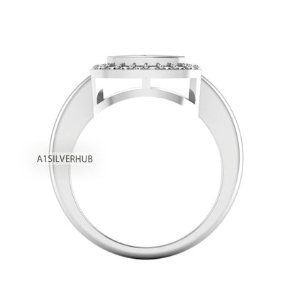 925 Sterling Solid Silver Trillion Shape 8mm Blank Bezel with CZ Setted Ring, Good for Gemstone, Resin & Ashes Work, Keepsake Breastmilk DIY