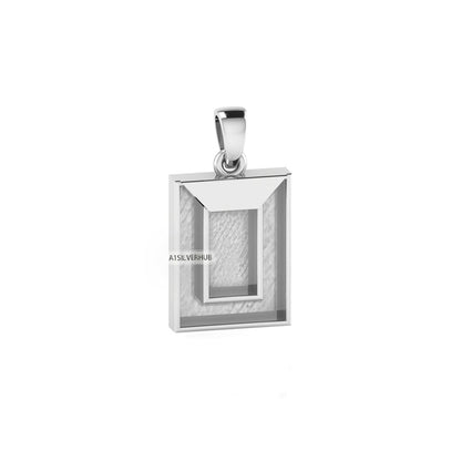 925 Sterling Solid Silver, Double Rectangle Pendant, Blank Bezel Setting For Pour Resin & Horse Hair, Good Luck Jewelry, Keepsake DIY Crafts