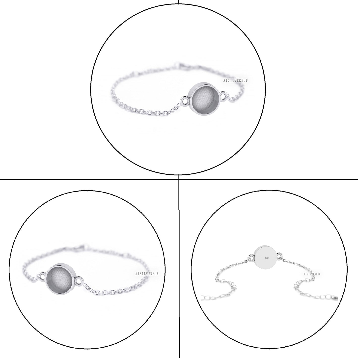 925 Sterling Silver 10mm Round Blank Bezel Cable Chain Bracelet Settings with Lobster Clasp, Good for Resin & Ashes, Keepsake/Breastmilk DIY