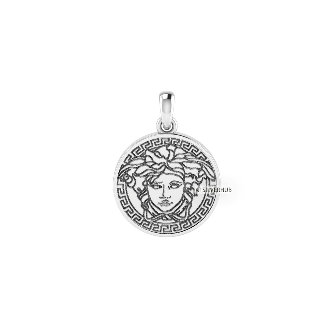 925 Sterling Solid Silver, 18mm Circle Medusa Pendant, Greek Mythology, Coin Pendant, Greek Gods Jewelry, Greek Mythology, Gift For Her/Him