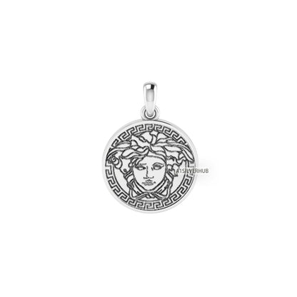 925 Sterling Solid Silver, 18mm Circle Medusa Pendant, Greek Mythology, Coin Pendant, Greek Gods Jewelry, Greek Mythology, Gift For Her/Him
