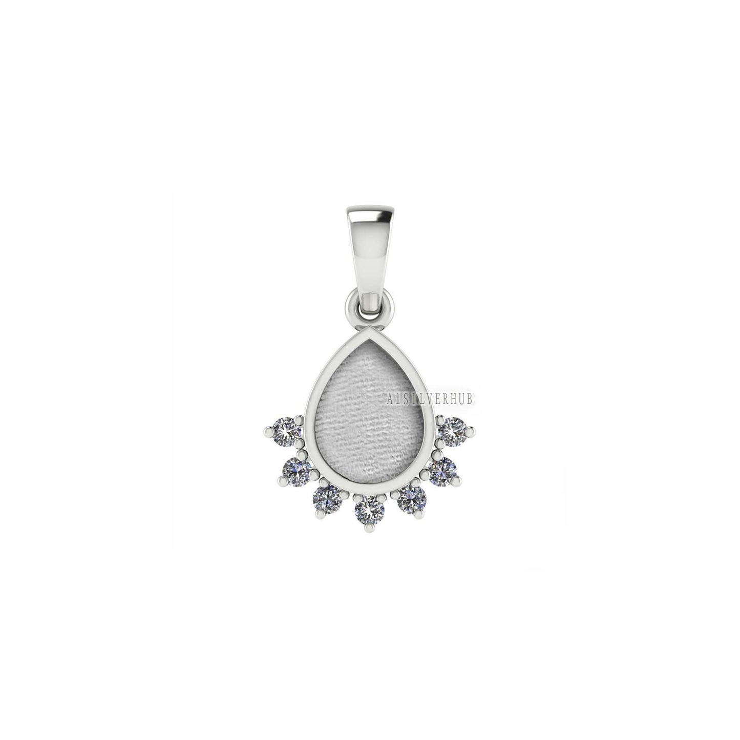 Teardrop 6x8mm Blank Bezel with Zircon Setted, 925 Sterling Silver Pendant, Good for Resin & Ashes Work, Breastmilk DIY, Keepsake Jewellery