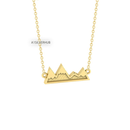 925 Sterling Silver Mountain Valley Blank Bezel Necklace, Good for Resin & Crushed Opal, Mountain Range Keepsake/Breastmilk DIY, 16''+2''