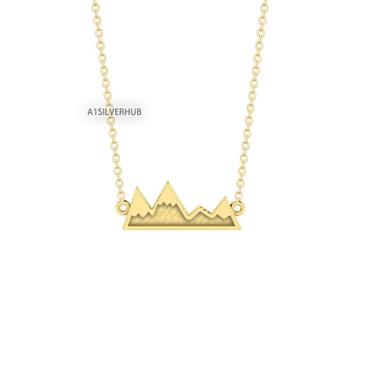 925 Sterling Silver Mountain Valley Blank Bezel Necklace, Good for Resin & Crushed Opal, Mountain Range Keepsake/Breastmilk DIY, 16''+2''